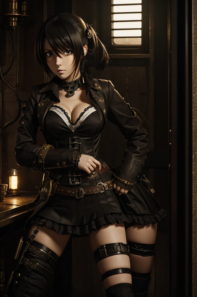 ((best quality)), ((anime style)), (detailed), dark room interrogation steampunk