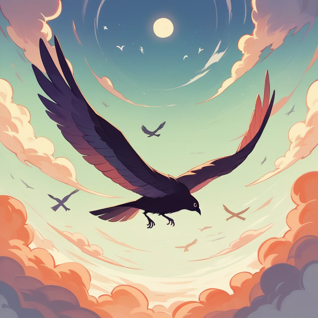 Flying towards the light of hope

A silhouette of a bird flapping its wings powerfully emerges against the backdrop of a sky dyed with the color of dawn.
The bird's feathers sparkle in the light, symbolizing the arrival of hope.