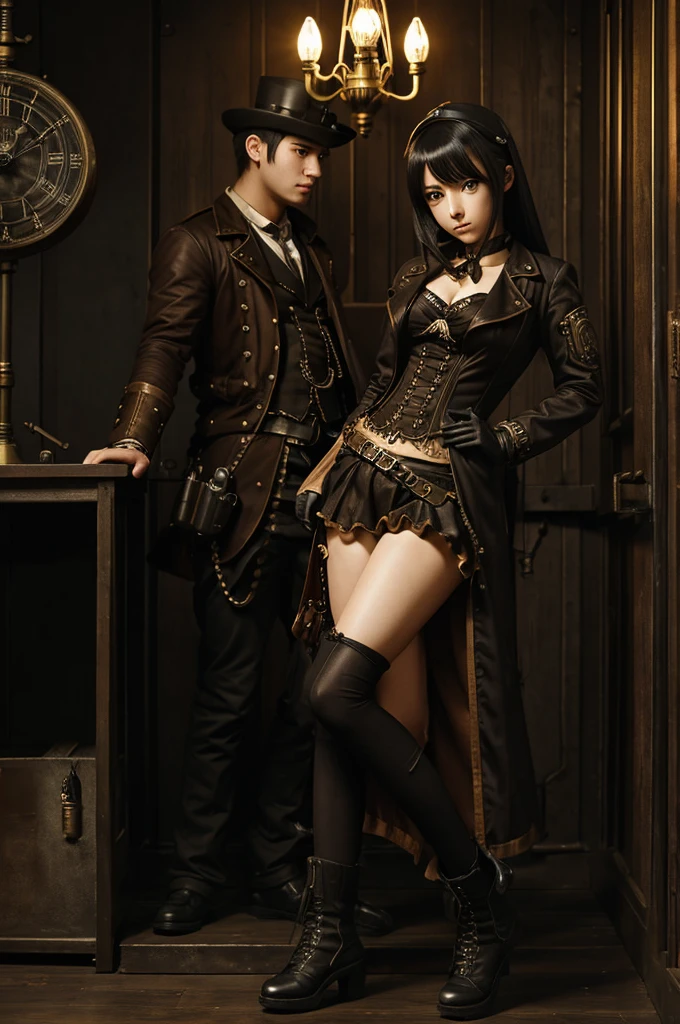 ((best quality)), ((anime style)), (detailed), dark room interrogation steampunk