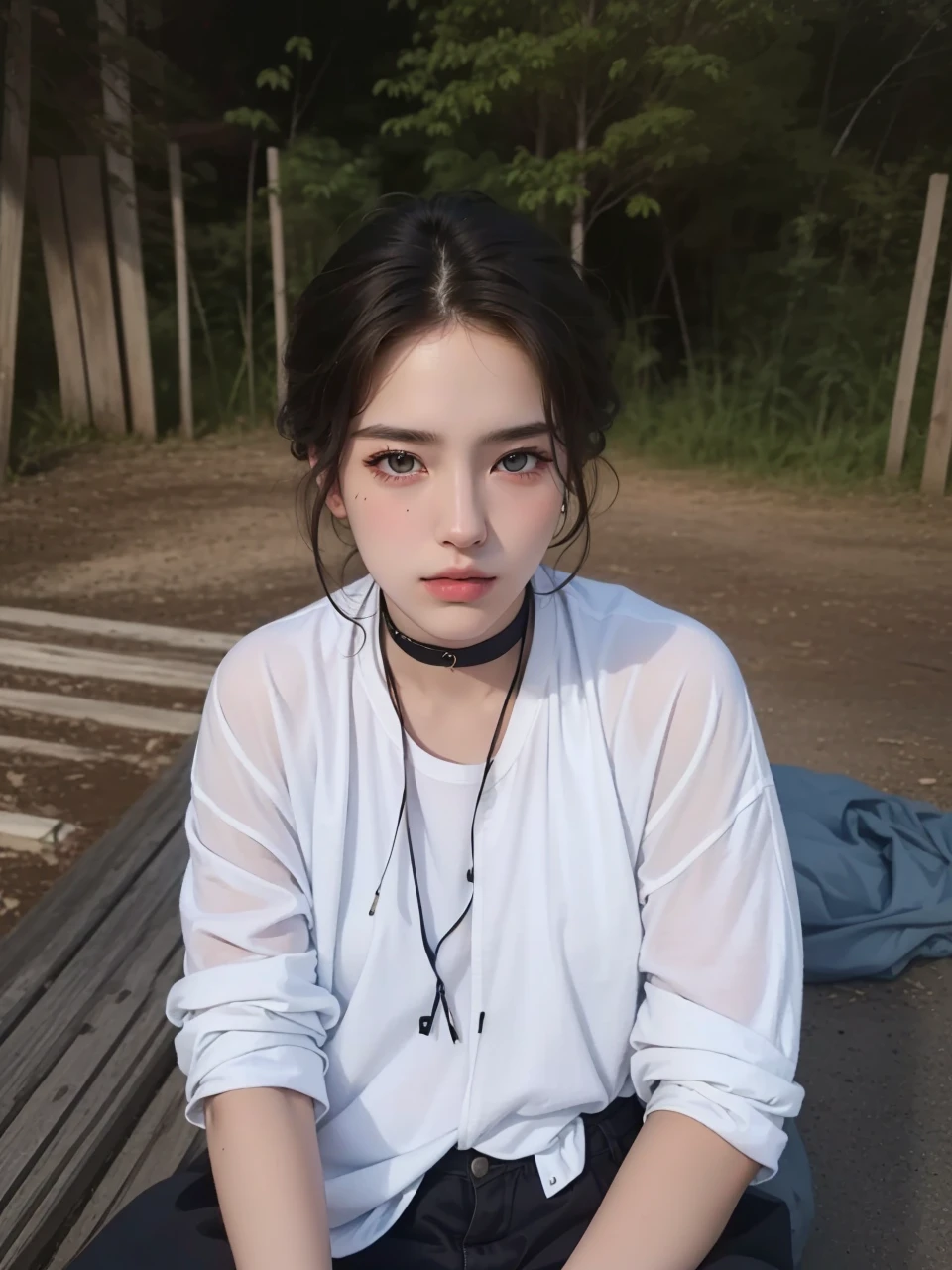 Best quality, masterpiece, ultra high res, (photorealistic:1.5), raw photo, 1girl, offshoulder, in the dark, deep shadow, low key, cold light, sexy look, short hair