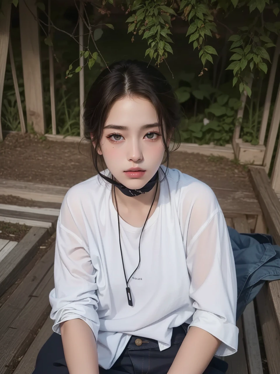 Best quality, masterpiece, ultra high res, (photorealistic:1.5), raw photo, 1girl, offshoulder, in the dark, deep shadow, low key, cold light, sexy look, short hair