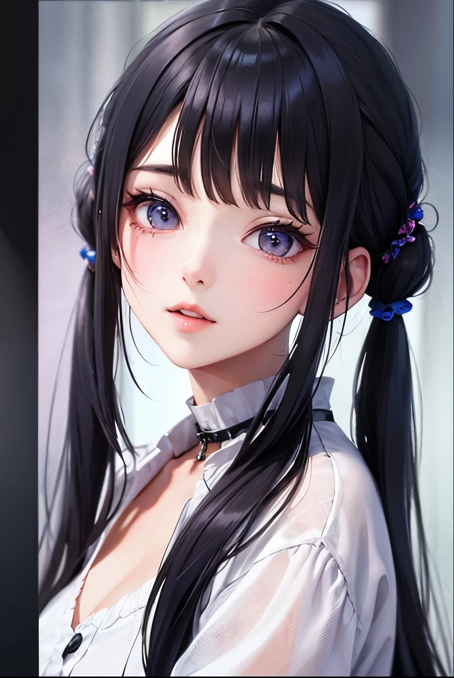 masterpiece, best quality, highly detailed, high resolution, expensive resolution, high resolution, 4k, 8k, uniform 8k wallpaper, highly detailed CG, masterpiece, 2d, 3d, beautiful details, depth, fine texture, best quality: 1.3, perfectly focused, sharp. skin, him, very cute anime girl, her name is Mei, short pigtails, idol, in the rain, expensive pink short pigtails, mole under eye, looking at the viewer, expensive, blush, mole, open lips, pink eyes, heart shaped choker, smiling face
