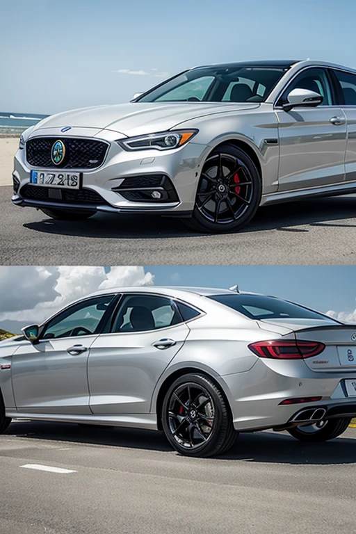 Celtic car, silver with luxurious wheels, all sporty, at beach, clear image, high qualiy, 真实感