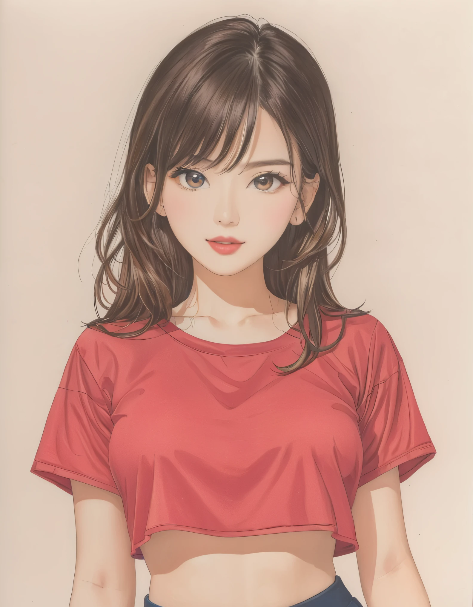 female,crop shirt,white,Art,draft drawing,colour pencil drawing,scan drawing