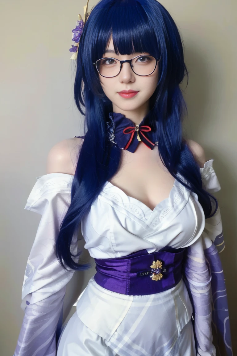 best quality, tmasterpiece,Ultra-high resolution,Clear face,(Reality:1.4),ferpect lighting,(upper body shot), (photorealistic:1.50), anime wallpaper, Guviz style artwork, cover-up fantasy up to magic , by Yang J, Guviz, beautiful artwork illustration, beautiful digital artwork, beautiful digital illustration, Li Song, beautiful anime portrait, art style in Beauvot, Raiden, Braided blunt bangs (mid-chest: 1.4) cleavage Hair accessory, (light purple hair: 1.4) Very long hair, straight hair, delicate face, cold face, (subtle chin: 0.85), the audience stares, eyes beautiful, purple eyes, detailed eyes, bright lighting, front lighting, (((super giant breasts: 1.7))), ((sagging breasts:1.5)) (cleavage: 1.5), (exposed chest), (bare chest) , Nipples, (Indoor background), (Glasses), (Wearing glasses:1.3),(((Naked:1.10))),