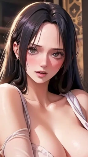 best quality, masterpiece, highly detailed,1girl, Boa Hancock, , (masterpiece:1.5), Detailed Photo, Smiling, Sexy, (8K, Best Quality: 1.4), (1girl), Beautiful Face, (anime realistic Face), (Black Hair, long Hair: 1.3), Beautiful Hairstyle, Realistic eyes, beautiful detail eyes, (white skin), beautiful skin, absurd, attractive, ultra high resolution, ultra realistic, high definition, golden ratio, (sexually aroused:1.5), Pinkish white skin, cool white light, Beautiful , white background, pink soft white light, Wear a black bodycon dress, (messy hair:1.5), (masturbate:1.5)