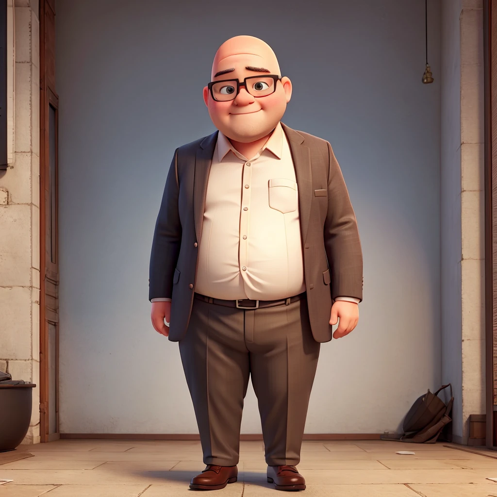 Make a slightly fat man with a bald head Don't wear glasses and don't be too fat, wear a suit or dress neatly