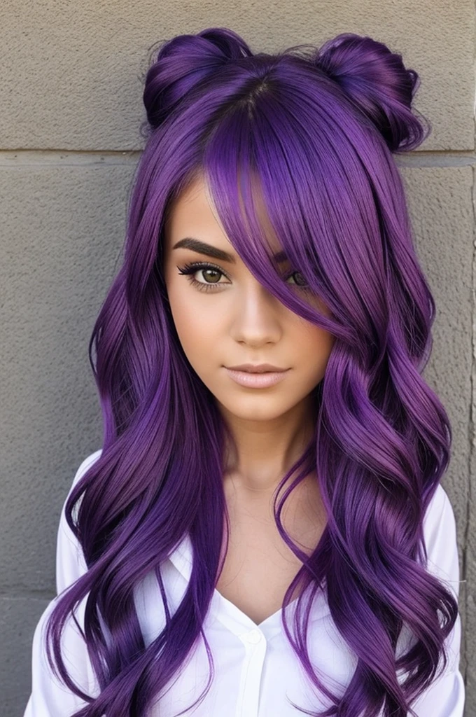 1 girl, purple hair, two tails on the hair