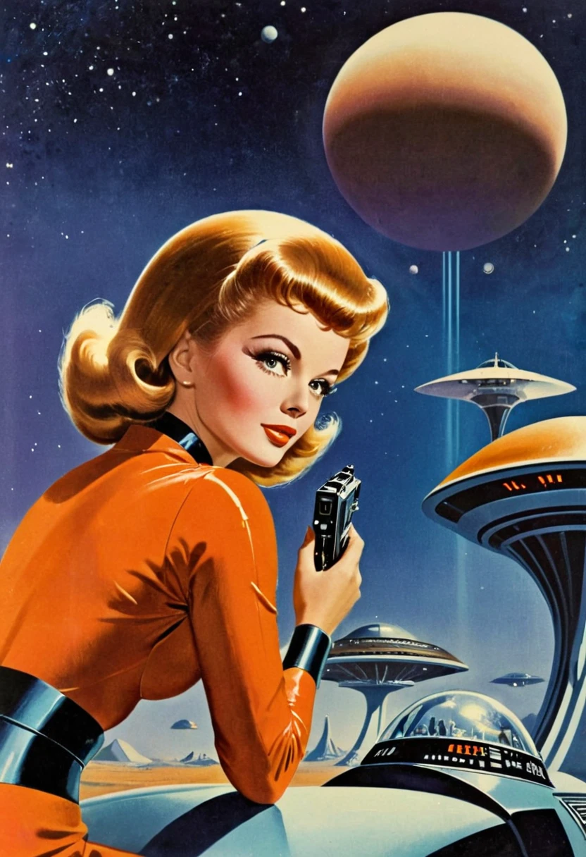 Retro futuristic, ((retro futurism)), ((Science fiction)), 1950s, (((1960s))), 1970s, (alien women),