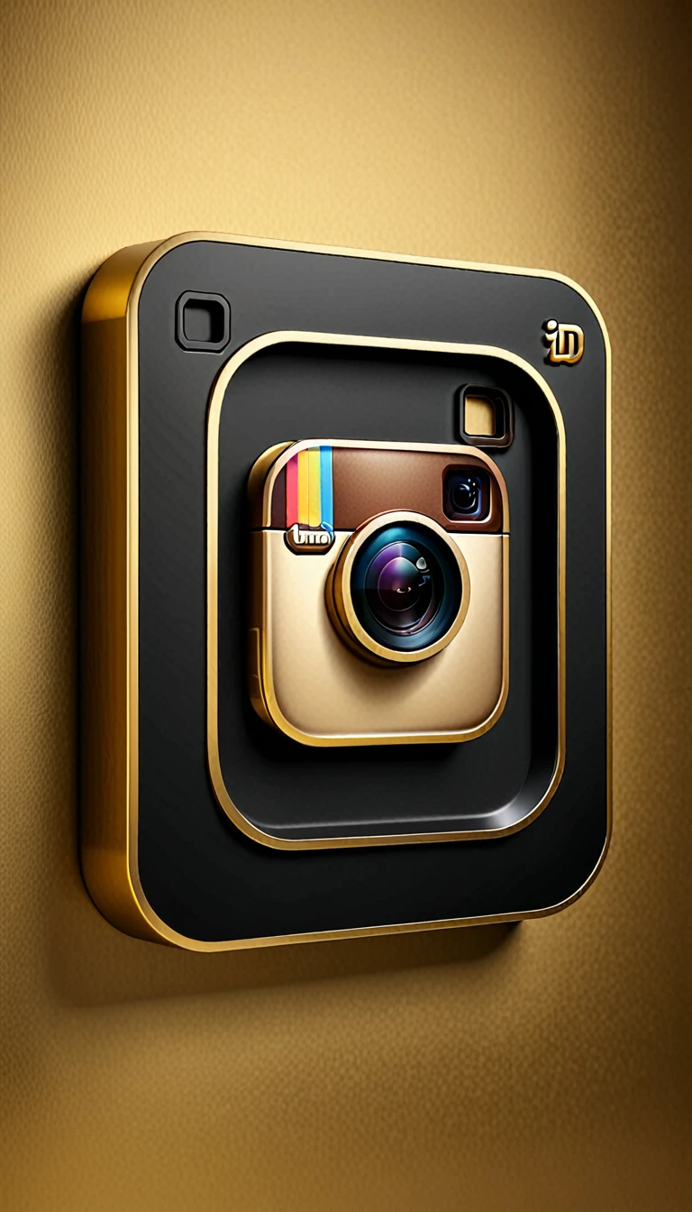 REALISTIC 3D Instagram LOGO, only in black and gold colors