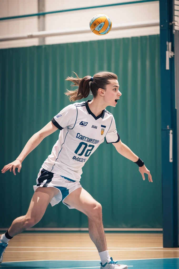 Competitive handball game image of a person throwing 
