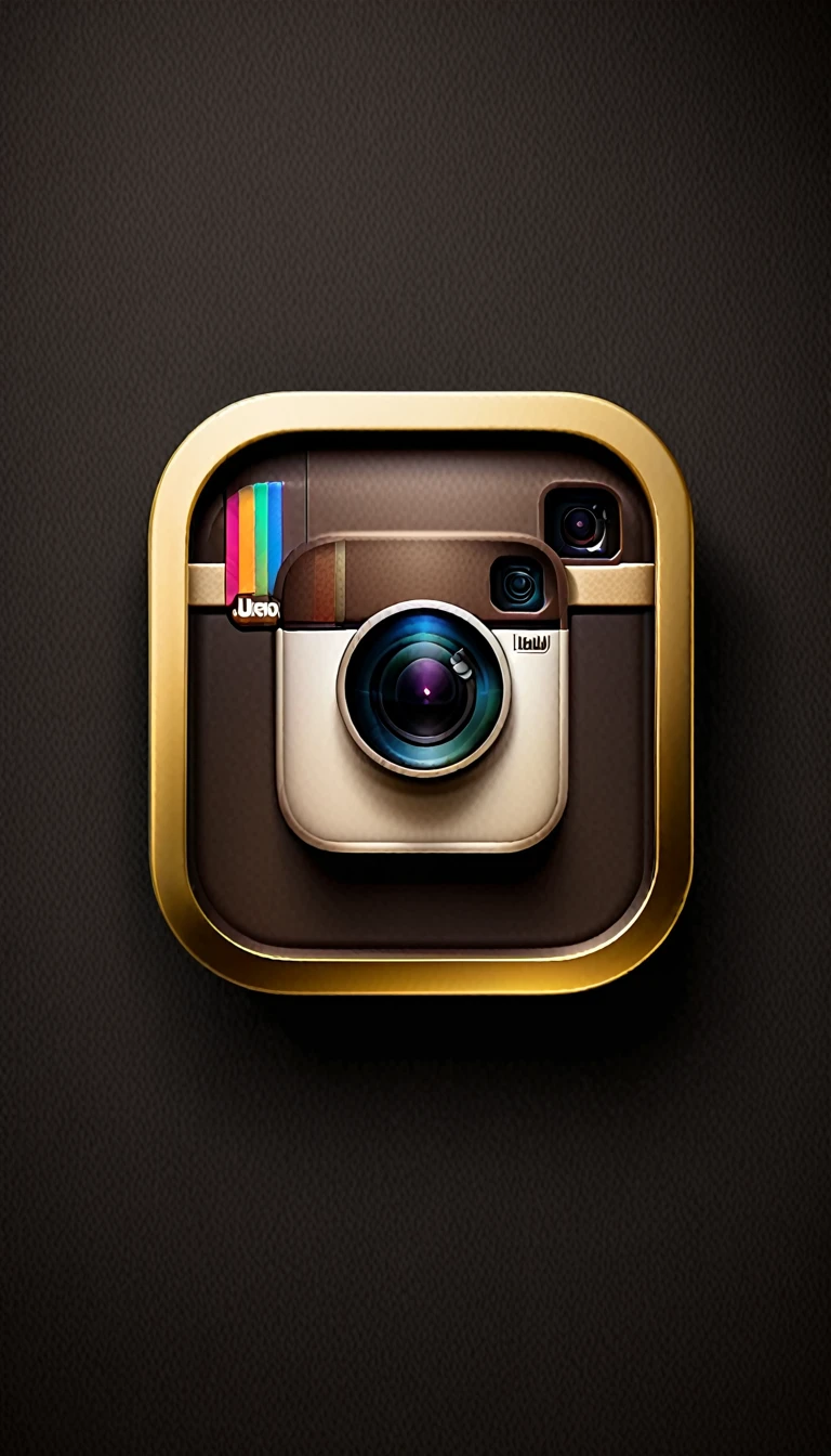 CURRENT REALISTIC 3D Instagram LOGO, only in black and gold colors