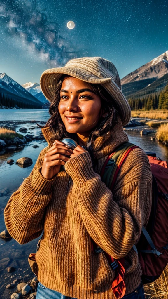 Indian masterpiece, best quality, ultra-detailed, solo, outdoors, (night), mountains, nature, (stars, moon) cheerful, happy, backpack, sleeping bag, camping stove, water bottle, mountain boots, gloves, sweater, hat, flashlight, forest, rocks, river, wood, smoke, shadows, contrast, clear sky, analog style (look at viewer:1.2) (skin texture) (film grain:1.3), (warm hue, warm tone) :1.2), close up, cinematic light, sidelighting, ultra high res, best shadow, RAW, upper body, , wearing pullover
kodak vision 3,