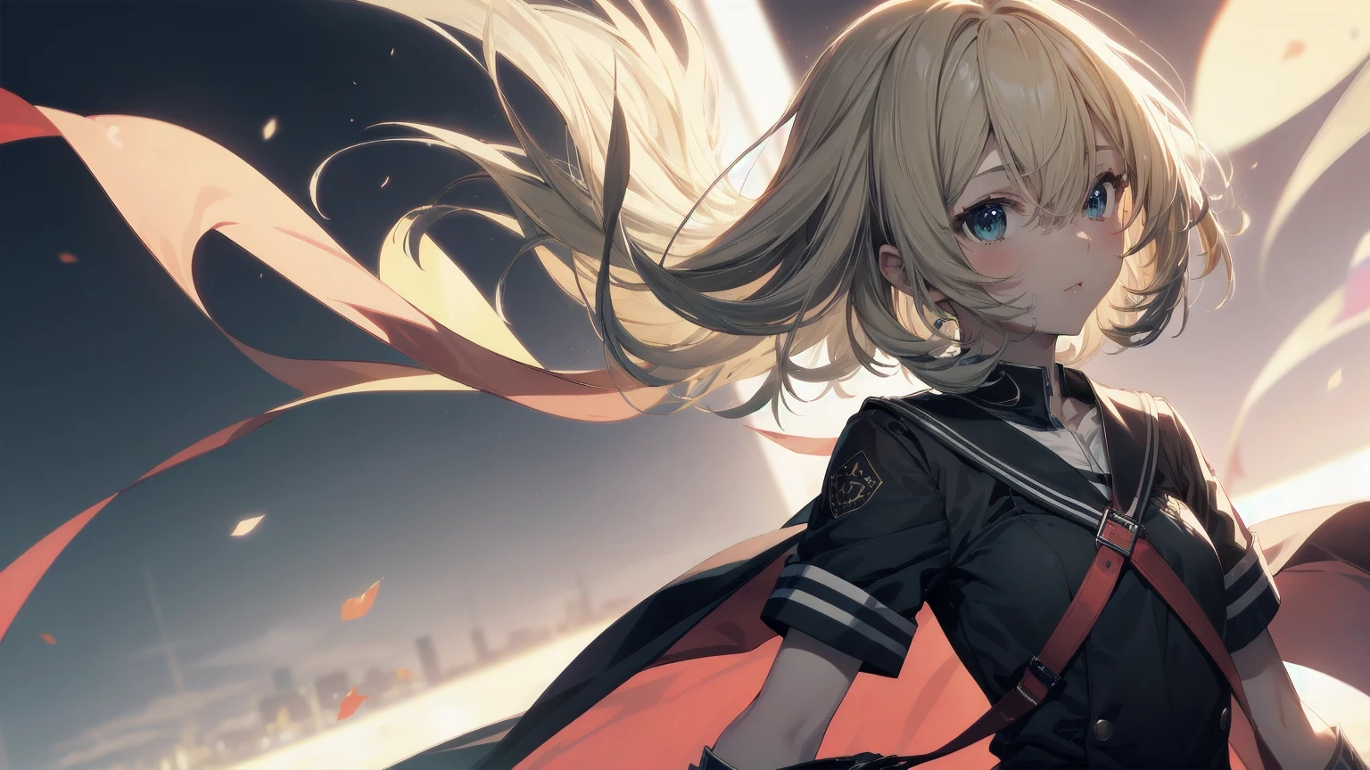 Highest quality, Anime Moe Art Style,Best Anime 8K Konachan Wallpaper,pixiv contest winners,Very detailed,High resolution,Ultra-Dense Skin, Professional Lighting,8K eye detail, (Cute illustrations:1.2),blonde,blonde hair,Expressionless,(Hair on one eye:1.5),Colorful and colorful short hair,Wearing a yellow apricot colored JK uniform and a white pleated skirt,knee-length white silk,Dignified and cute,A little sweet,Five Fingers,Firm fingers,A strong hand