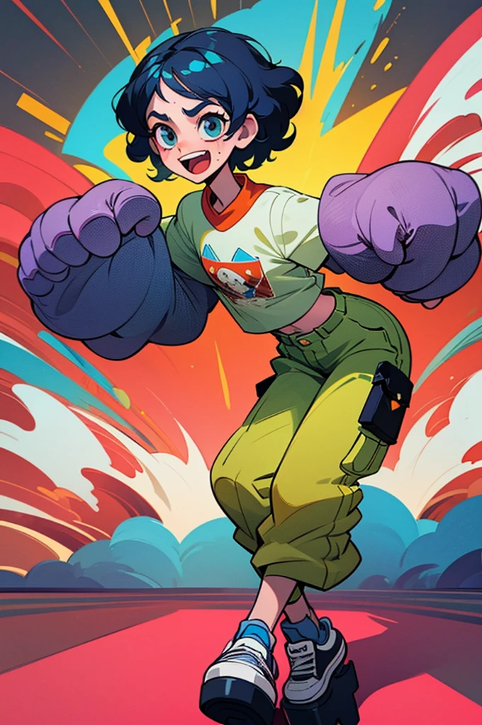highest quality、masterpiece、woman、(((american comics))), (((muscular and beautiful, Composition with a circle motif, yellow, wearing creative clothes, comic con poster、MARVEL、Hero、 technical landscape、dynamic composition、It's powerful、アメコミHero
