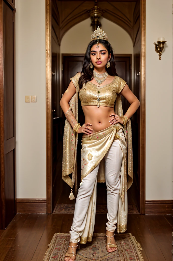 ((best quality)), ((masterpiece)), (detailed),  create a Indian princess wearing a royal outfit, stand up and looking camera