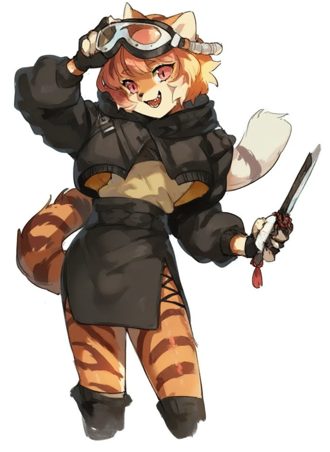 1 women, furry, Antro, fox, antropomorfic , pink eyes, blep, coffeesoda art style, e621, Fantazy adventurer, purple fox femboy, black boddy, purple hair, long hair, purple fur, bunny ears,purple clothing ,furry, skirt,cargo pants, pink thighhighs, layered haircut, horns, neon ( ( character concept art ) ), official character art, black outfit, demon slayer rui fanart, official character art, character art of maple story, sabertooth, female protagonist 👀 :8, ( ( character concept art ) ), anya from spy x family, anime character, anthropomorphic cat ninja, anime catgirl, anime style character, detailed anime character art