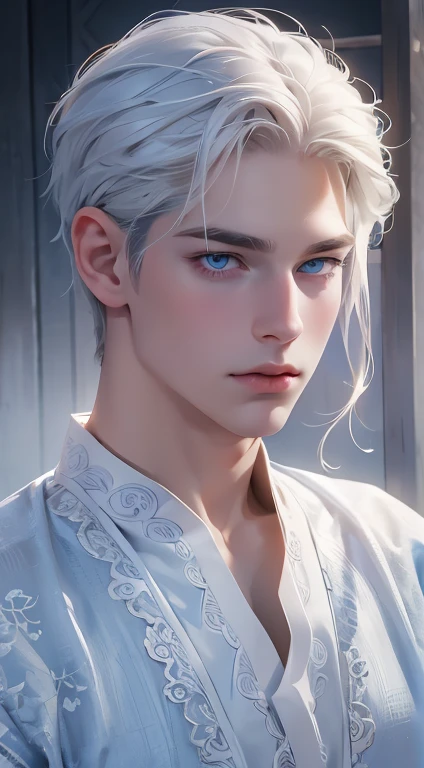 delicate man, 18-years old, gem blonde hair, dark blue eyes, magical academy uniform news, beautiful oil blue eyes