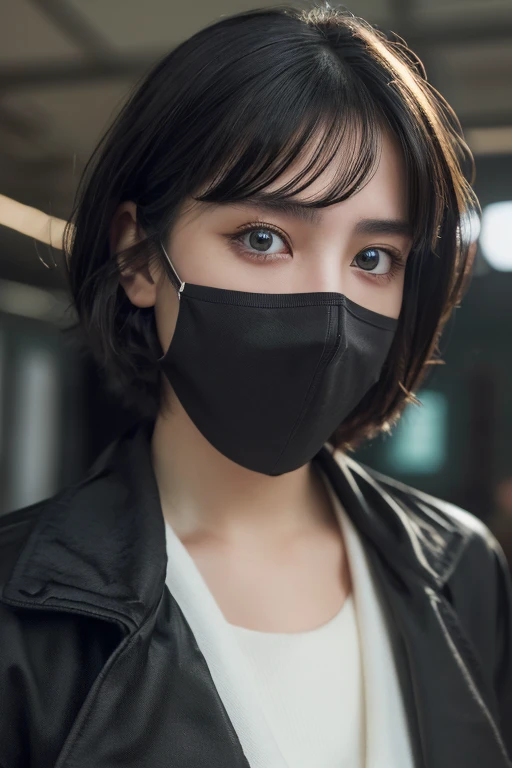 (award winning, 8k, super detailed, high resolution, best quality, photography, portrait), 1girl, solo, beautiful girl, beautiful eyes, detailed eyes, ((black eye)), light blue dress, short hair, black hair, off shoulder ocean background, POV, pretty lipstick.