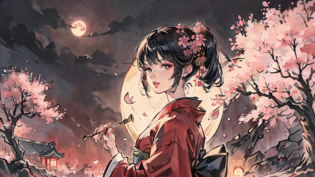 (((Oiran))),(((Prostitute))), Flashy kimono,hair ornaments, Scenery of kyoto,(((night))),(((night))),(((night))),(((night))),(((night))),(((night))),(((night))),(((night))),(((night))),(((night))),(((night))),(((night))),(((night))),(((night))),(((night))),(((night))),(((night))),(((night))),(((night))),(((night))),(((night))),(((night))),(((night))),(Lips are red:1.5)、 (((Watching the cherry blossoms))), (((Watching the cherry blossoms))),(((Watching the cherry blossoms))), (((Watching the cherry blossoms))), (((Watching the cherry blossoms))),(((Watching the cherry blossoms))),20-year-old, Watercolor, masterpiece, Highest quality, Very delicate and beautiful girl,Very delicate and beautiful, world masterpiece theater, Super detailed, Very detailedな, Highest quality,(((赤いFlashy kimono)))。(((赤いFlashy kimono)))。(((赤いFlashy kimono)))。(((赤いFlashy kimono)))。(((赤いFlashy kimono)))。(((赤いFlashy kimono)))。(((赤いFlashy kimono)))。(((赤いFlashy kimono)))。 (((Black Hair))), (((Black Hair))), (((Black Hair))), (((Cherry tree))), (((Cherry tree))), (((Cherry tree))), (((Cherry tree))), (((Upper Body))), (((Upper Body))), (((Upper Body))), (((Upper Body))), (((Upper Body))), (((Upper Body))), High resolution, Very detailed,5 girls, Highest quality, figure, masterpiece, Highest quality, Accuracy, A woman in her twenties from the late Edo period.。(((赤いFlashy kimono)))。 。In the style of old Japanese paintings with low saturation、The women look like modern anime characters..、She has a bit of Kabuki makeup on..。Strong 2D feel。night。night。night。night。night。night。night。night。background, たくさんの花びらが散っている大きなCherry tree、(((Huge full moon))),(((Huge full moon))),(((Huge full moon))),(((Huge full moon))),(((from side))),(((from side))),(((from side))),(((from side))),(((from side))),(((from side))),(((tobacco pipe with metal tipped stem)))