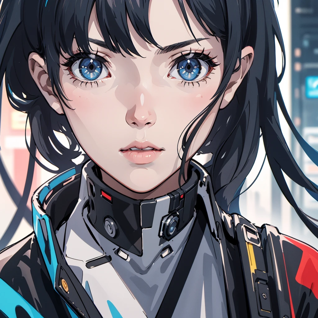 (Better Quality, masterpiece) | Detailed and narrow eyes、woman、1people、Close-up、Close-up angle、Aggressive gaze、cyberpunk style clothing、Rock、Shibuya in the near future、finely、masterpiece、Fine details、delicate、Bold、high resolution、8K、beautiful