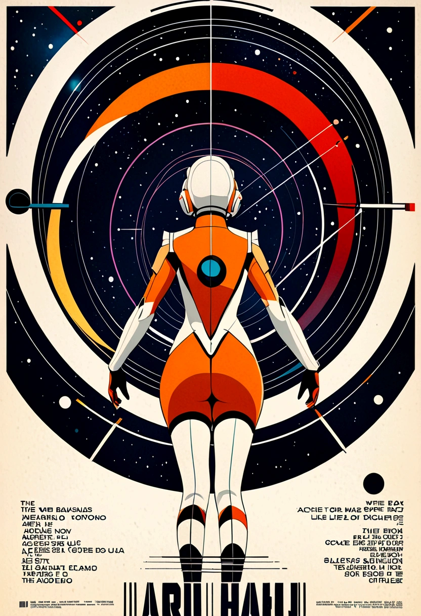 best quality, masterpiece, high resolution, 1 Archer Girl, (Rear view),Space Thriller Poster, Bauhaus, shape, Wire, Abstract,