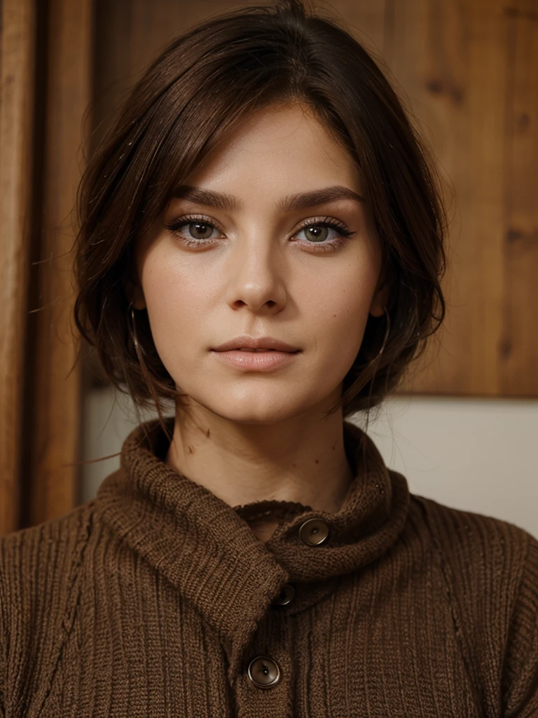 Brunette au yeux marrons long visage sexy