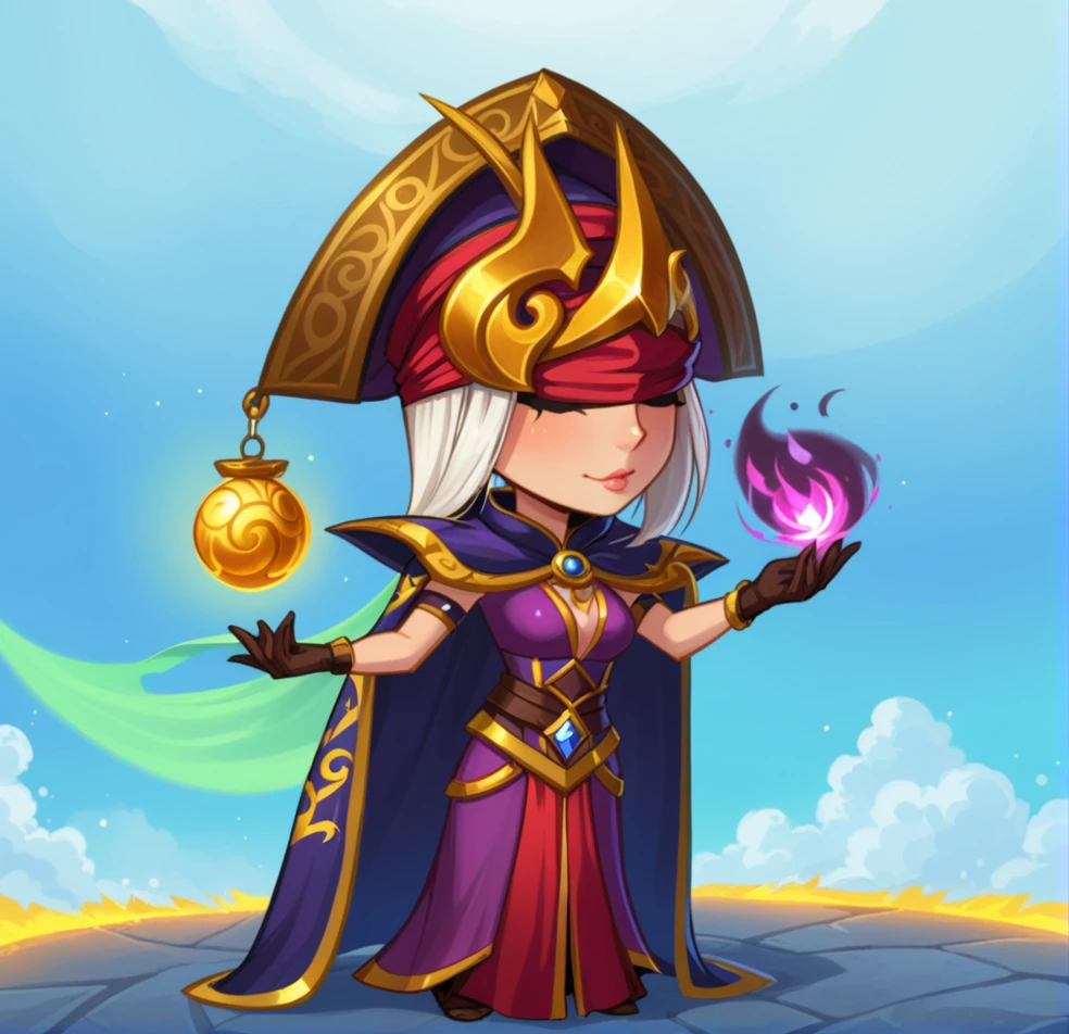 mage, fantasy, game character, cartoon, women, blindfolded