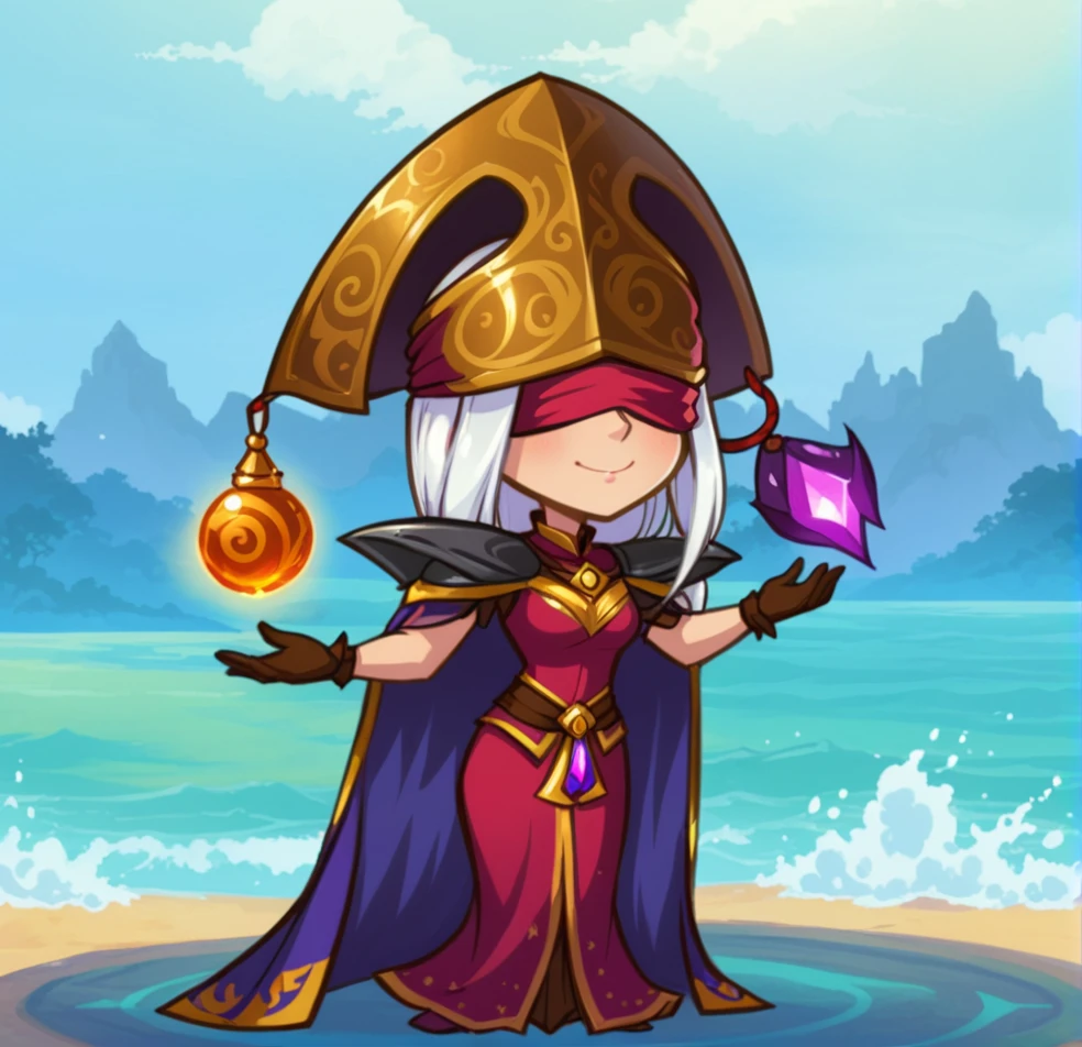 mage, fantasy, game character, cartoon, women, blindfolded