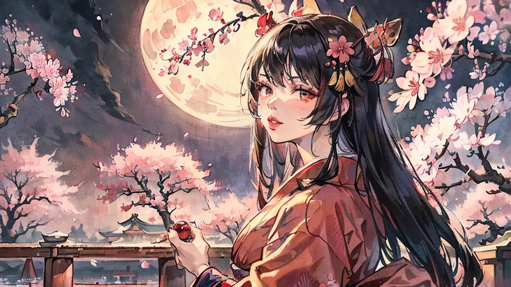 (((Oiran))),(((Prostitute))), Flashy kimono,hair ornaments, Scenery of kyoto,(((night))),(((night))),(((night))),(((night))),(((night))),(((night))),(((night))),(((night))),(((night))),(((night))),(((night))),(((night))),(((night))),(((night))),(((night))),(((night))),(((night))),(((night))),(((night))),(((night))),(((night))),(((night))),(((night))),(Lips are red:1.5)、 (((Watching the cherry blossoms))), (((Watching the cherry blossoms))),(((Watching the cherry blossoms))), (((Watching the cherry blossoms))), (((Watching the cherry blossoms))),(((Watching the cherry blossoms))),20-year-old, Watercolor, masterpiece, Highest quality, Very delicate and beautiful girl,Very delicate and beautiful, world masterpiece theater, Super detailed, Very detailedな, Highest quality,(((赤いFlashy kimono)))。(((赤いFlashy kimono)))。(((赤いFlashy kimono)))。(((赤いFlashy kimono)))。(((赤いFlashy kimono)))。(((赤いFlashy kimono)))。(((赤いFlashy kimono)))。(((赤いFlashy kimono)))。 (((Black Hair))), (((Black Hair))), (((Black Hair))), (((Cherry tree))), (((Cherry tree))), (((Cherry tree))), (((Cherry tree))), (((Upper Body))), (((Upper Body))), (((Upper Body))), (((Upper Body))), (((Upper Body))), (((Upper Body))), High resolution, Very detailed,5 girls, Highest quality, figure, masterpiece, Highest quality, Accuracy, A woman in her twenties from the late Edo period.。(((赤いFlashy kimono)))。 。In the style of old Japanese paintings with low saturation、The women look like modern anime characters..、She has a bit of Kabuki makeup on..。Strong 2D feel。night。night。night。night。night。night。night。night。background, たくさんの花びらが散っている大きなCherry tree、(((Huge full moon))),(((Huge full moon))),(((Huge full moon))),(((Huge full moon))),(((from side))),(((from side))),(((from side))),(((from side))),(((from side))),(((from side)))