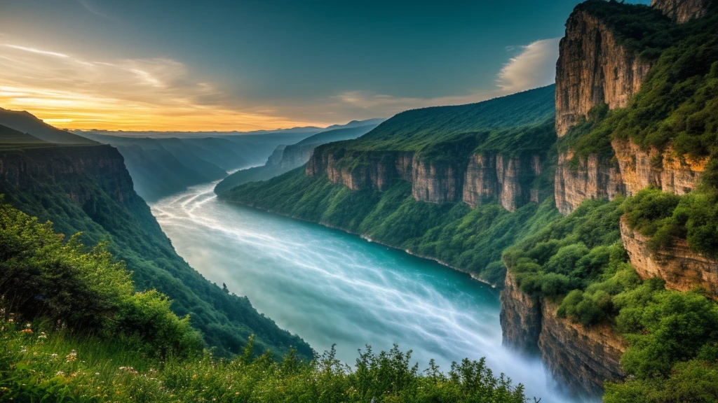 Masterpiece, ultimate quality, Cg unity 8k wallpaper, super delicate, beautiful sky and clouds, rich natural scenery, cliffs, lakes and rivers, waterfalls and flying water, beautiful green mountains, no trace of people, excellent scenery, has already won a photo contest, background Blurring, full depth of field, HDR high dynamics, true restoration, intricate, extreme details, dramatic presentation, perfectly presenting the style of midjourney art, night light:1.3 , shimering sky:1.3