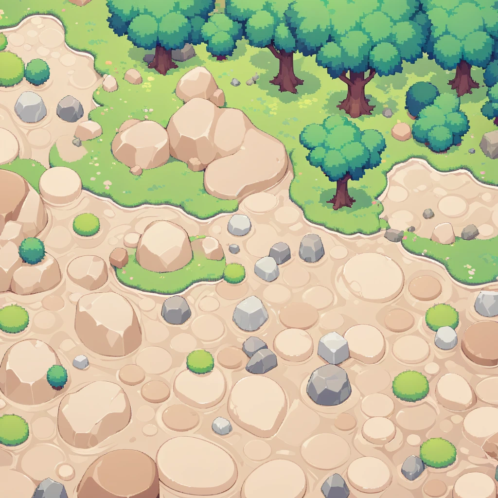 retro video game style,pixelated, vibrant pastel colors,8-bit characters,blocky shapes,sharp lines,detailed shading,classic gaming vibe,nostalgic atmosphere,classic arcade games,masterpiece:1.2,ultra-detailed,illustration style, 2d texture, stone texture, 4 k seamless mud texture, video game texture, dirt texture, tileset, game tiles, grass, trees, rock texture, detailed trees, topdown view, game texture, game art, tileable texture, very detailed cliff texture, intricate stones, top down view, 3/4th perspective