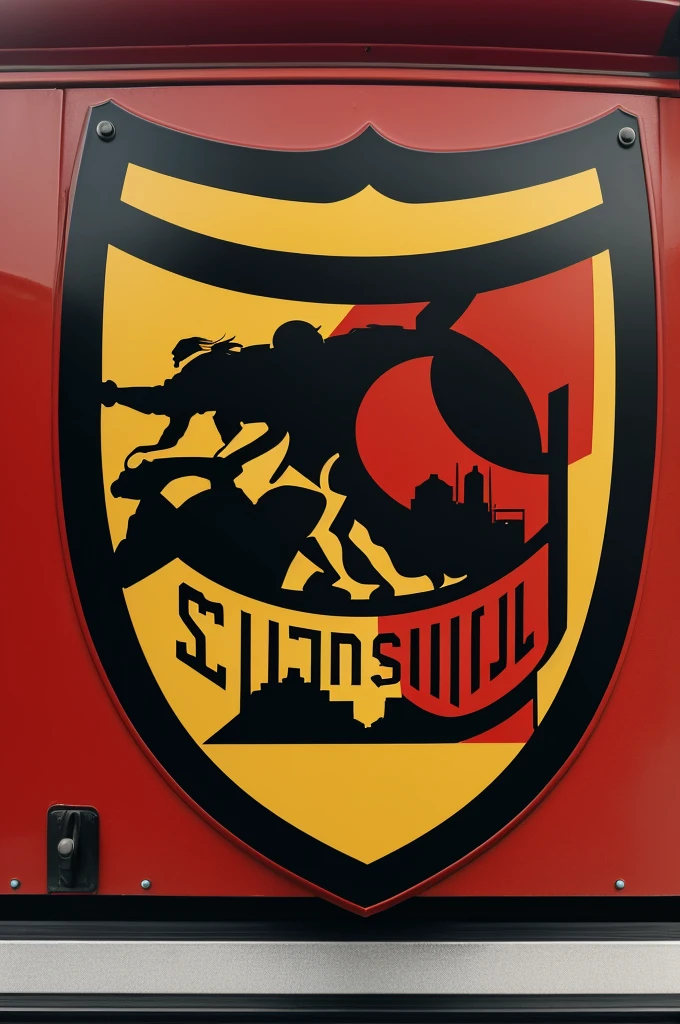 soccer shield, red and black colors, train logo, Springfield name
