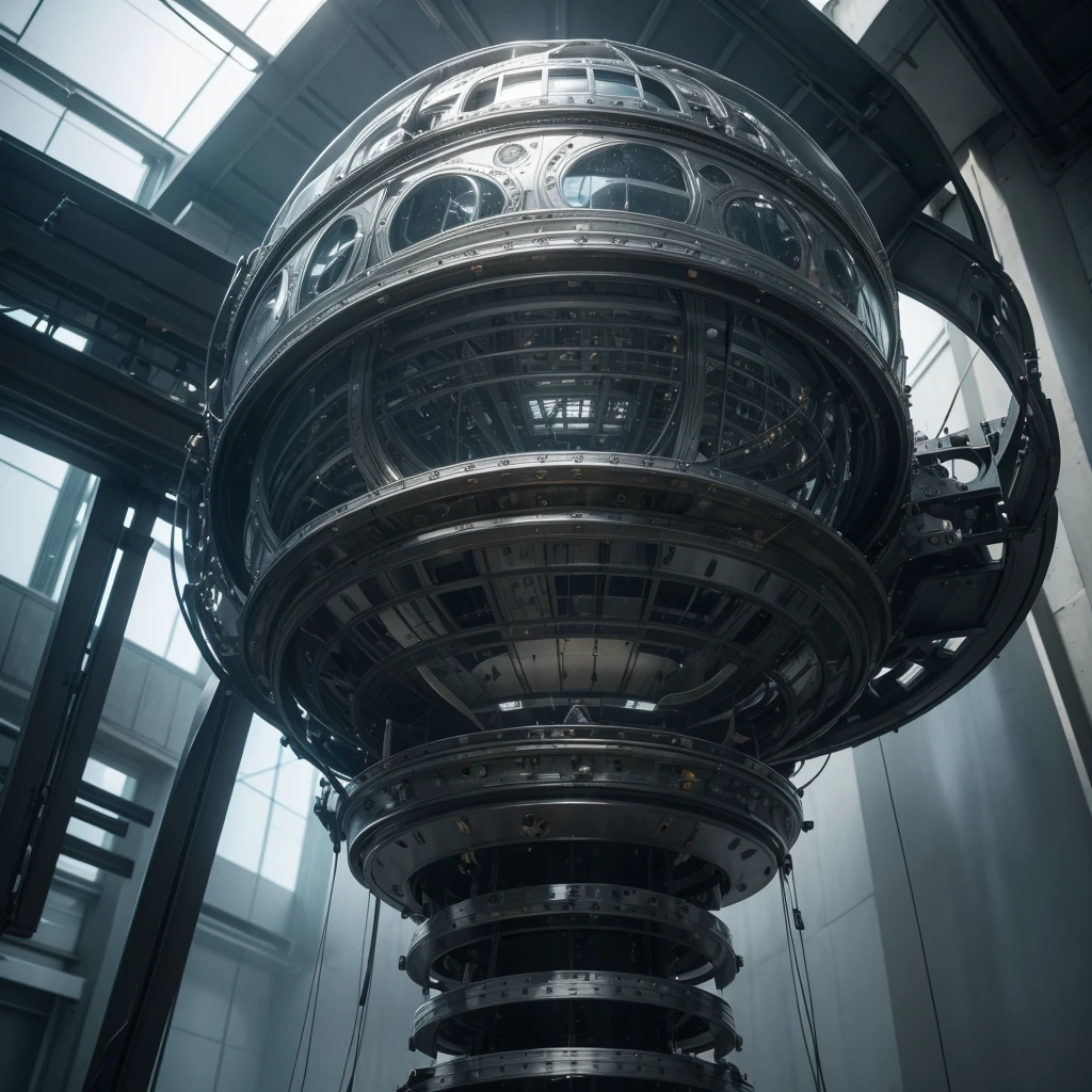 a complex advanced metal vertical aerostat structures, highly detailed, intricate metalwork, futuristic, sleek, modern, minimalist, cinematic lighting, dramatic shadows, shimmering surfaces, photorealistic, 8k, ultra-detailed, masterpiece