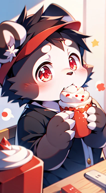 One Man、Hairy man、Panda、I enjoy eating sweets、Ruby eyes、Adorable、Shota