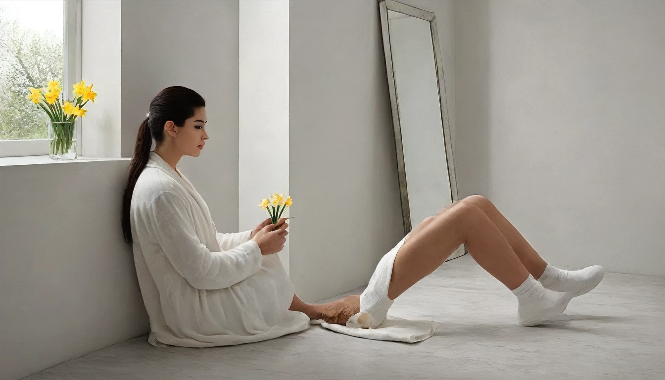 Create an image that represents beauty is in the eye of the beholder, where narcissus that was so beautiful 