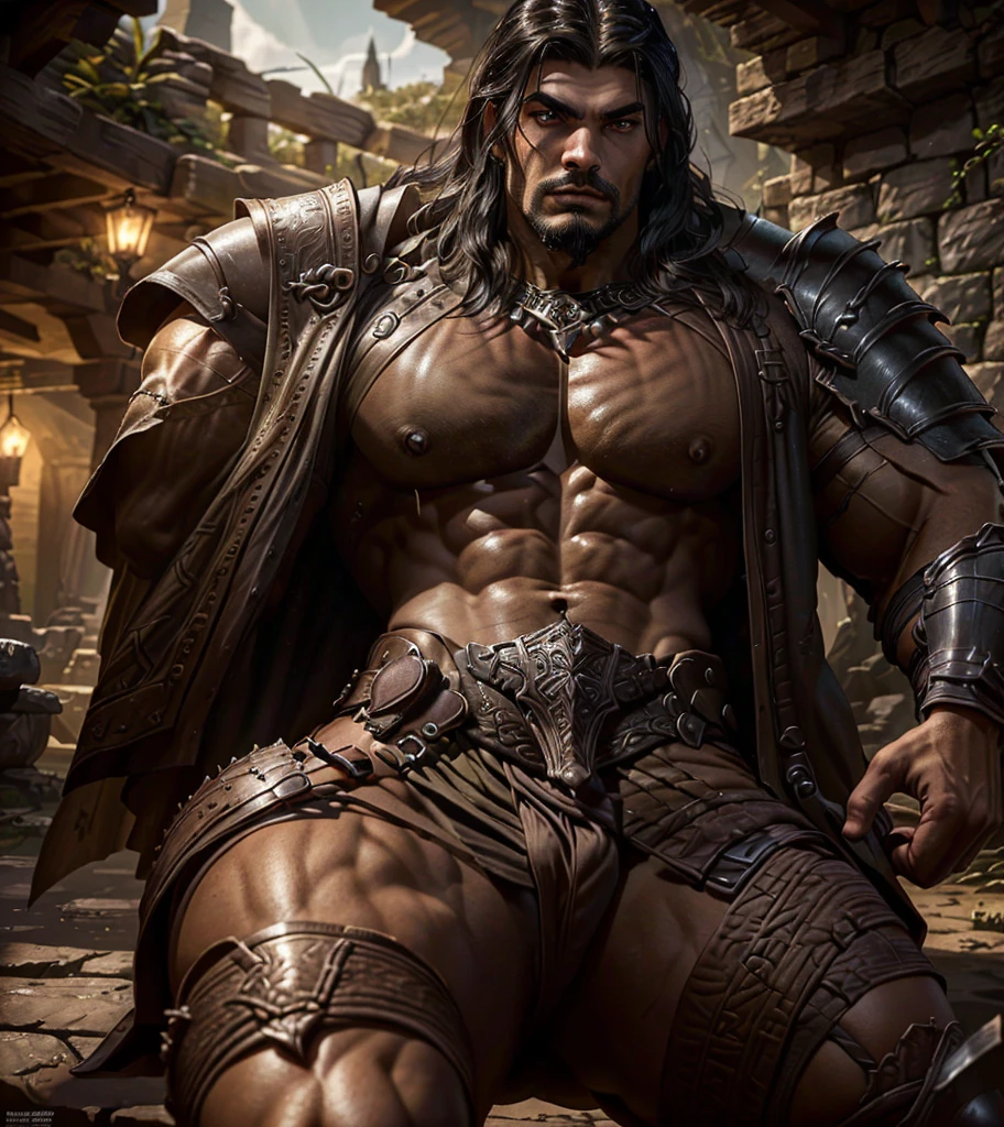 (((Solo character image.))) (((Generate a single character image.))) Dark fantasy art, (((Dark, night time background.))) (((Strong elements of dark medieval fantasy.))) Looks like a fierce, rugged male medieval fantasy gladiator. (((Looks like Roman Reigns.))) Looks very imposing and sinister. Looks like a stone cold killer. Looks like a powerful, muscular male gladiator for Dungeons & Dragons. Looks fierce, dangerous and deadly in a medieval fantasy setting. Looks darkly sexy and attractive. (((erotic and risque pose))), (((oiled body))), (((ideal male physique))), (((looks like a dark sexual fantasy))), (((luxurious and sexy blonde hair))), A single character portrait, fantasy art, fantasy attire, attractive, very sexy, muscular, powerful body, detailed muscles, youthful, (((sexy man in his early 20’s))), (((intense, serious stare))), powerful, dangerous, (((sexy armor))), revealing armor, gorgeous face, sexy mouth, Dungeons & Dragons character portrait, intricate details, ultra detailed, extremely detailed hands, ultra detailed clothes, combat ready pose, ultra detailed hands, epic masterpiece, ultra detailed, intricate details, hyperdetailed hands, award winning, fantasy art concept masterpiece, trending on Artstation, digital art, unreal engine, 8k, ultra HD, centered image fantasy artwork, fantasy attire, fantasy adventurer, masterpiece:1.3,madly detailed photo:1.2, hyper-realistic lifelike texture:1.4, picture-perfect:1.0,8k, HQ,best quality:1.0, (masterpiece,fantasy,art, best quality, unreal engine, 8k, ultra HD, centered image, absurdres best quality:1.0,hyperealistic:1.0,photorealistic:1.0,madly detailed CG unity 8k wallpaper:1.0,masterpiece:1.3,madly detailed photo:1.2, hyper-realistic lifelike texture:1.4, picture-perfect:1.0,8k, HQ,best quality:1.0,