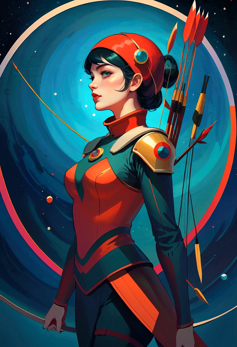 best quality, masterpiece, high resolution, 1 Archer Girl, Space Thriller Poster, Bauhaus, shape, Abstract,