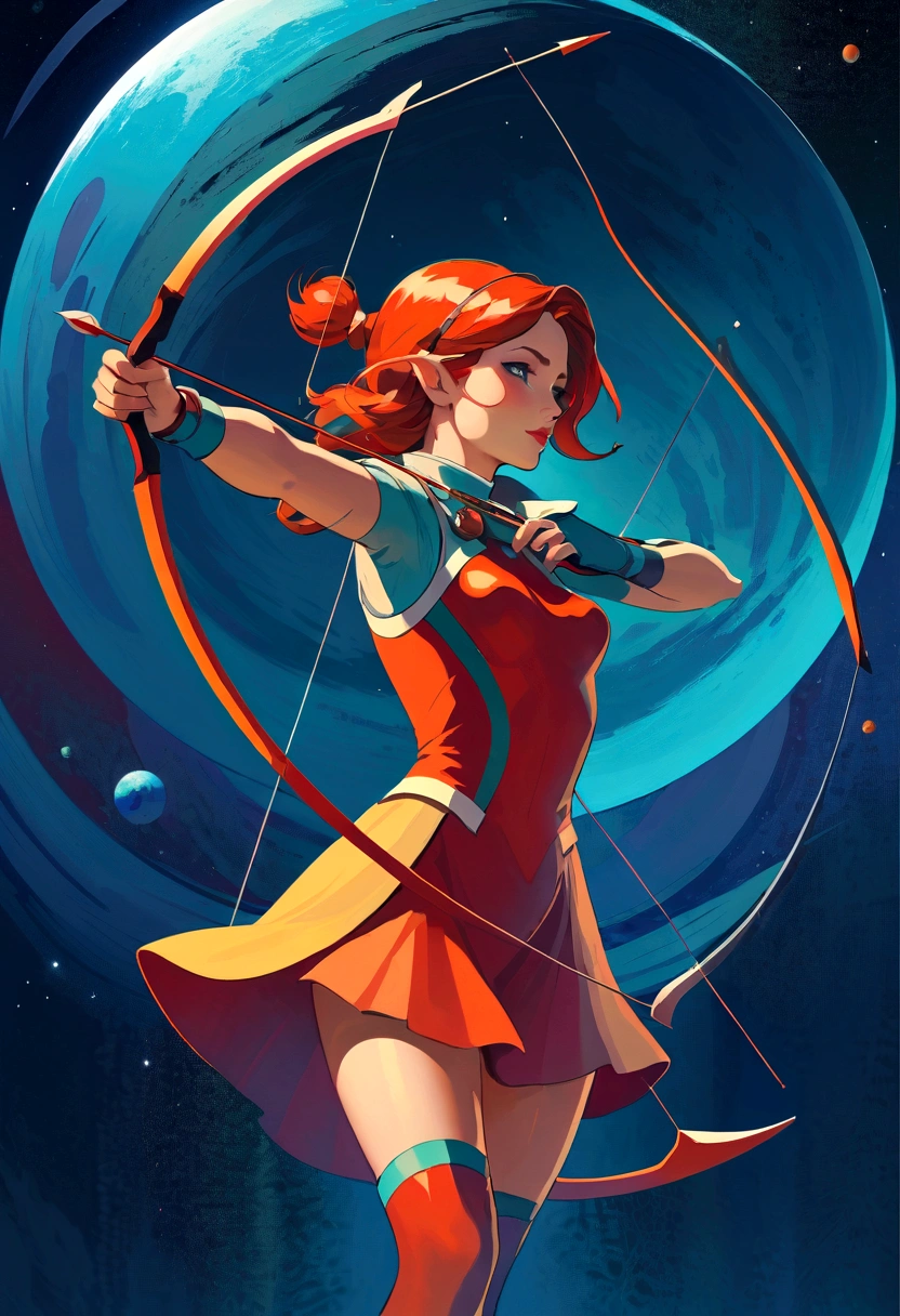 best quality, masterpiece, high resolution, 1 Archer Girl, (Rear view),Space Thriller Poster, Bauhaus, shape, Wire, Abstract,