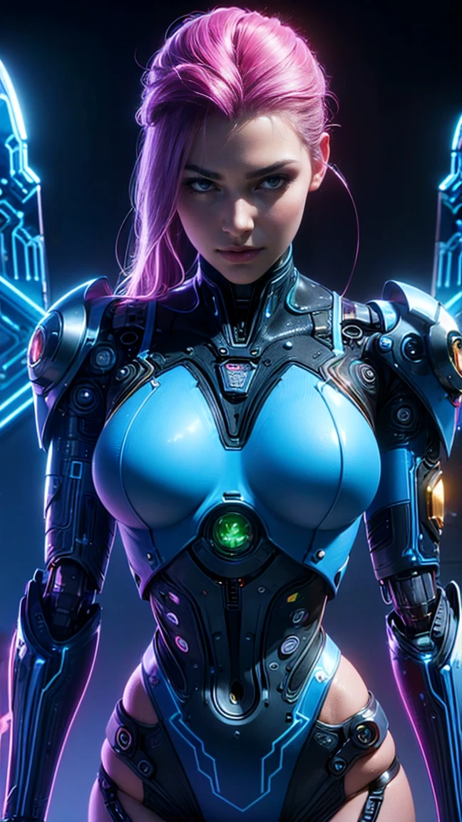 top quality, future world, State-of-the-art robot, Beautiful Woman, flying hair, (Transformed into a cyborg except for the face), sexy images, whole body photo, ((Archer))