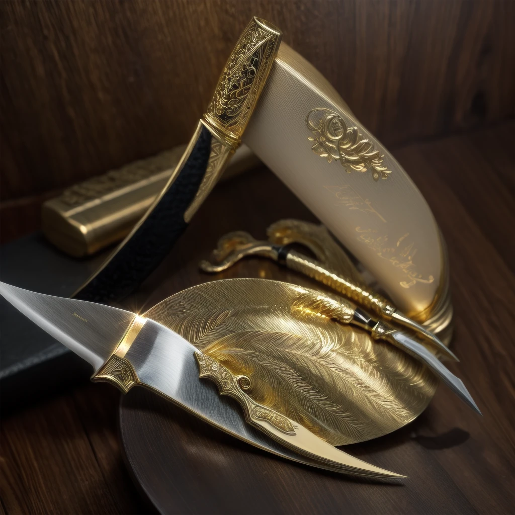 Create a luxurious golden knife