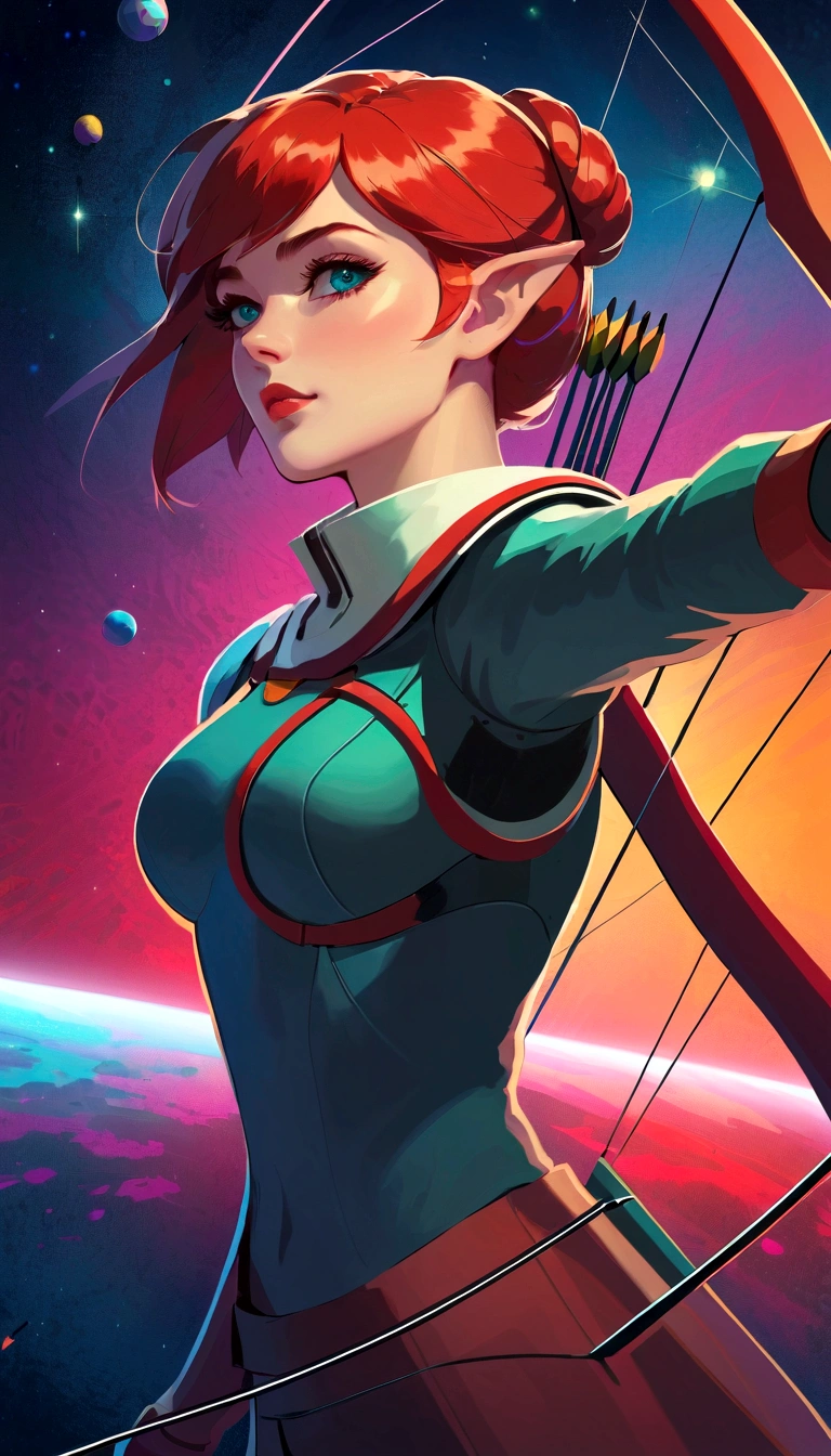 best quality, masterpiece, high resolution, 1 Archer Girl, Space Thriller Poster, Bauhaus, shape, Abstract,