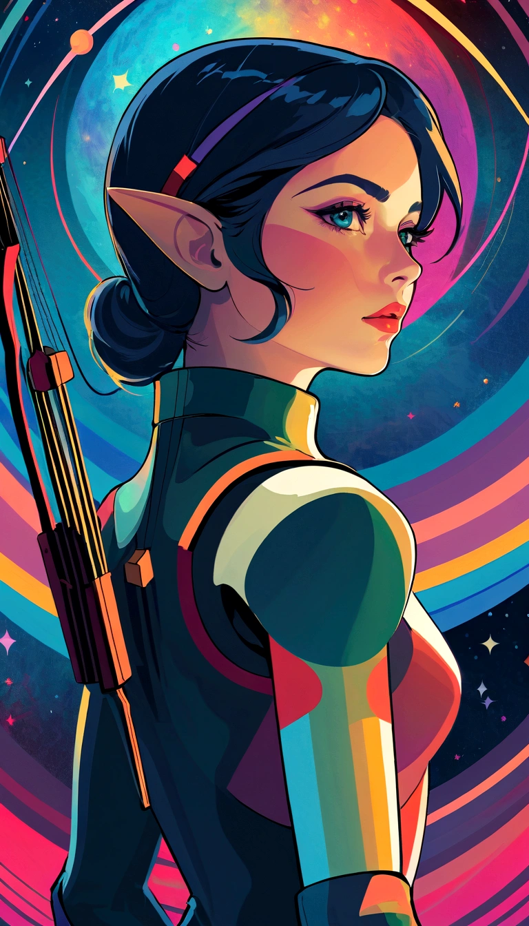 best quality, masterpiece, high resolution, 1 Archer Girl, Space Thriller Poster, Bauhaus, shape, Abstract,