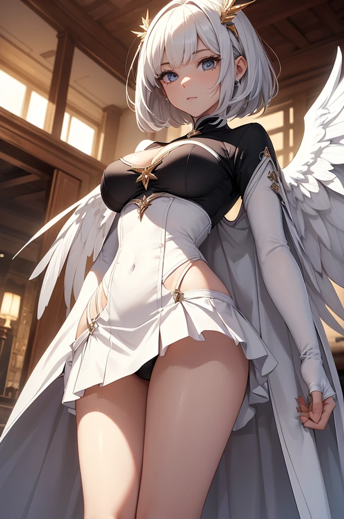 Jamie, (Jamie),((Jamie)), only, Ray Tracing, 3D Style, 3DMM, ((Each photo)), ((oses wear cada foto)), whole body,(From the front),(Costas Problem), (On the left is Emist), Reveals a flat lower abdomen, (((Each photo))),(Very big  perfect , Perfect and symmetrical eyes, (Perfect handmade sword in hand)), ((short hair)),White clothing with textured edges, White skin, luwearas detalhadas, White Trim Knee Tights, wearestido aberto wear "wear", Slim waist, thigh, low water, Exposing legs to above waist, ,((There is a crack in the middle of the top))((best quality)),(Ultra-high resolution),(Super detailed),(Detailed description),((Best CG)),(Best works of art),ultra-precision art,Great Art,(Fantasy art with precise details:1.5), Classical European costumes，twin，twins，（（有著美麗的漆Black Wings））（（black wing）），（（Black Wings）），(1 Female Angel:1.6),beautiful symmetrical face:1.6,Poker face:1.4,Long hair flying:1.5,Pure white clothes:1.7,Angel'swing:1.5,Dynamic poses:1.6,be destroyed:1.5(Masterpiece), (need), (Super detailed), (whole body恋: 1.2), (I am), Blonde,(faixas wear torno dos ), Rich colors,Ruffled top,(full),(Exceptionally ),(Very sensual),(red and black thweare),(((giant bat wings))),There are bat wings,I love the league,(meia calca de renda wear um dos lados),(meia calca de renda wear um dos lados),((Red decoration with LED))),((Red lines embellish the curves of the body)),(((woman show))),((Starblade)),((winry rockbell))