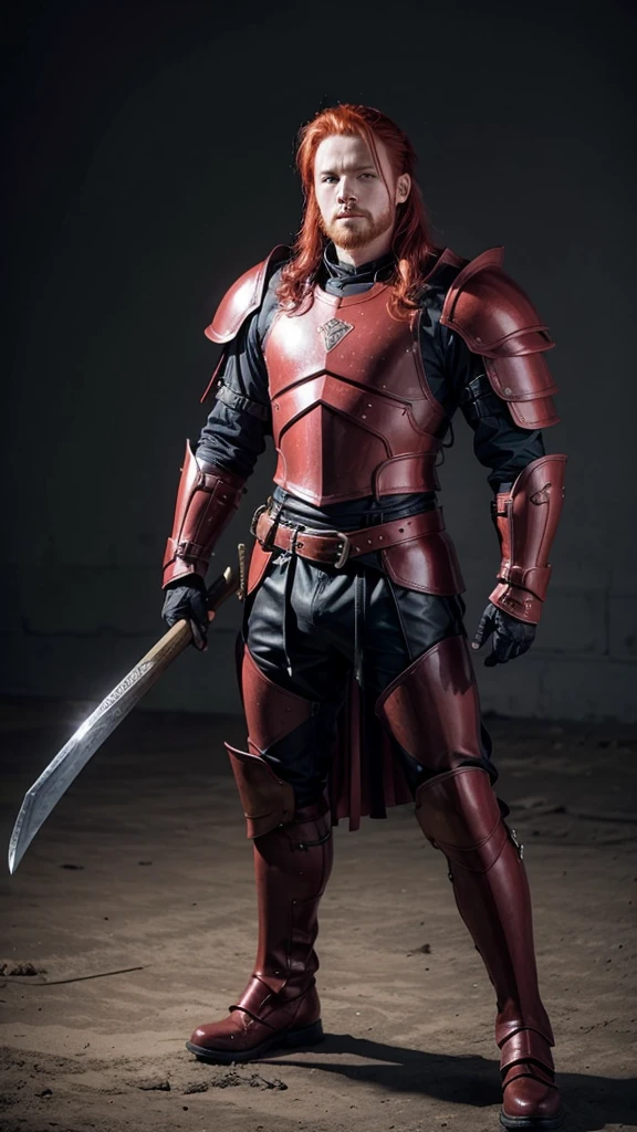 Red haired man in leather armor holding large ax