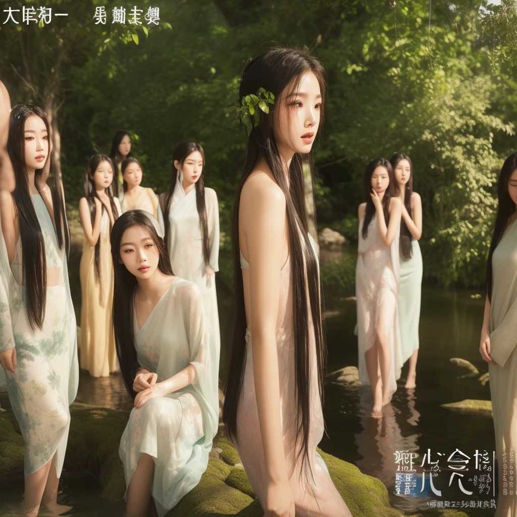 a beautiful asian girl bathing in a serene river,(realistic,photorealistic,photo-realistic:1.37),realistic water,detailed skin texture,beautiful detailed eyes,beautiful detailed lips,extremely detailed eyes and face,long eyelashes,soft lighting,warm color tones,natural setting,lush vegetation,sunlight filtering through trees,reflections on the water,ethereal atmosphere,masterpiece