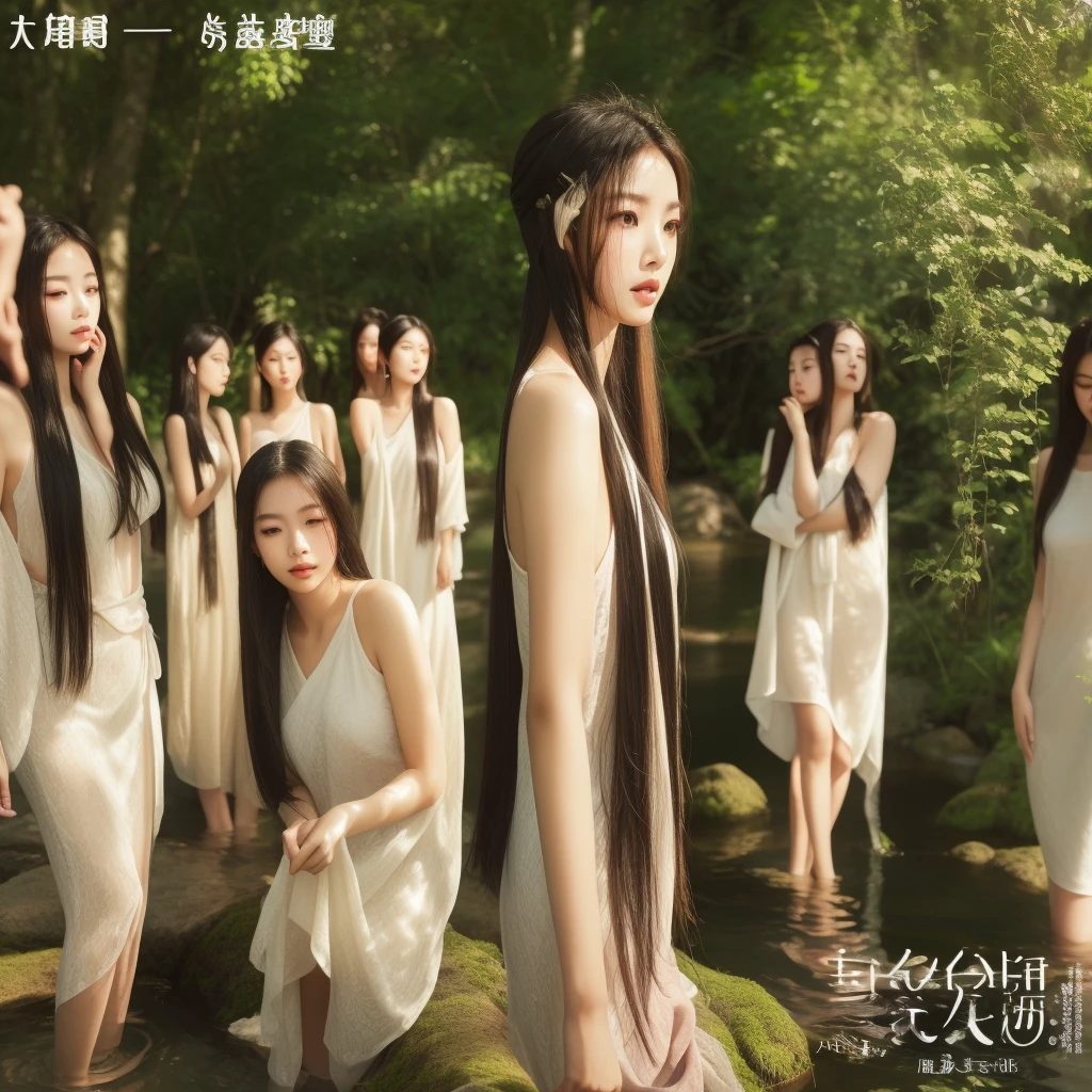 a beautiful asian girl bathing in a serene river,(realistic,photorealistic,photo-realistic:1.37),realistic water,detailed skin texture,beautiful detailed eyes,beautiful detailed lips,extremely detailed eyes and face,long eyelashes,soft lighting,warm color tones,natural setting,lush vegetation,sunlight filtering through trees,reflections on the water,ethereal atmosphere,masterpiece