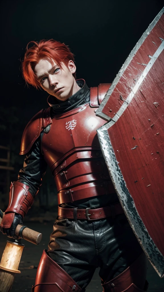 " アニメ" Red haired man in leather armor holding large ax