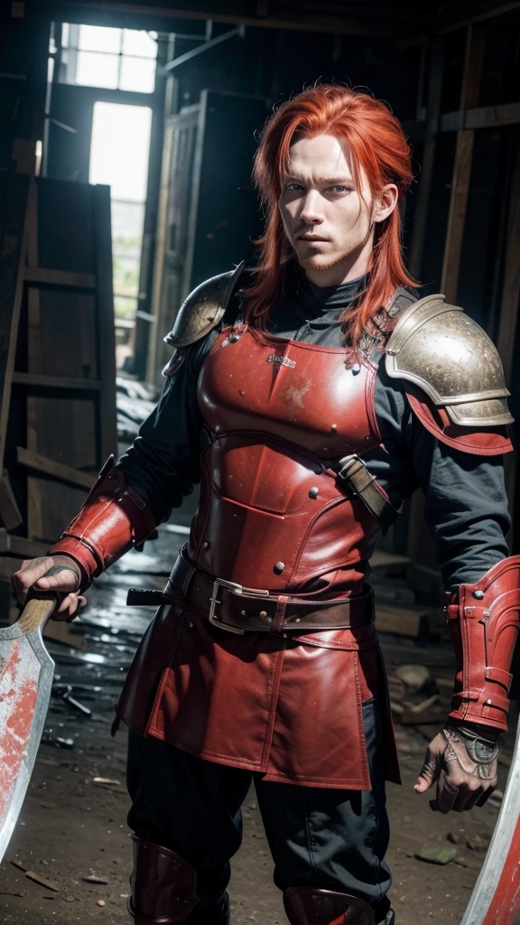 " アニメ" Red haired man in leather armor holding large ax