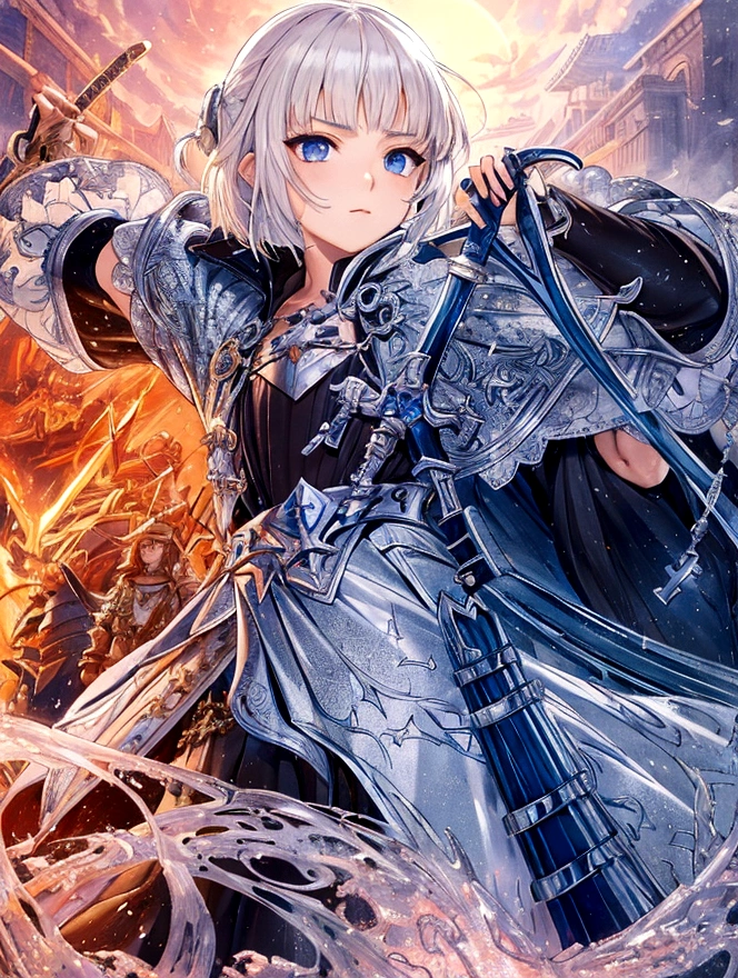Close-up of a man holding a sword and a backpack, 2. 5 d cgi Anime Fantasy Artwork, crisp clear role play portrait, role play artwork, Epic Light Novel Cover Art, jrole play character art, role play art, epic role play artwork, vanillaware artwork, Detailed key animation art, role play_portrait, Ragnarok, Anime Fantasy Artwork, epic role play portrait